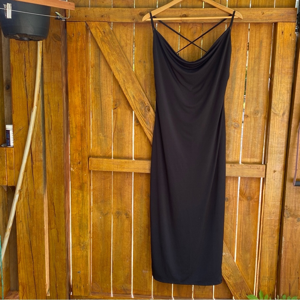 Semi Formal Abercrombie & Fitch Black Slip Dress with Cowl Neck